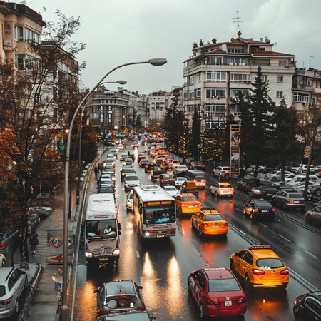 Traffic on a rainy day in Bucharest.の素材