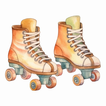 Watercolor roller skates isolated on white background. Hand drawn illustration.