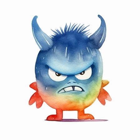Watercolor illustration of a cute cartoon monster isolated on white background.のイラスト素材