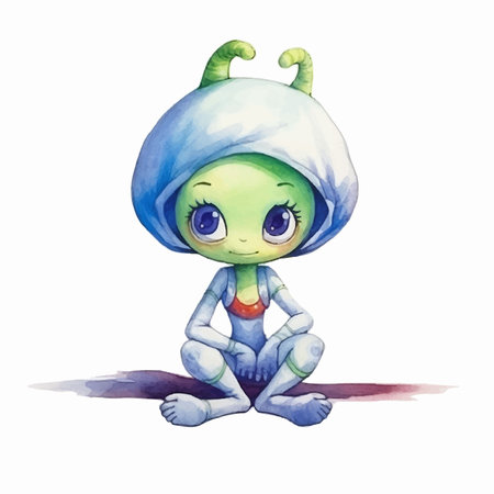 Cute little alien isolated on white background. Watercolor illustration.のイラスト素材