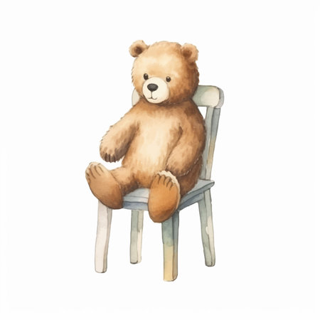 Cute teddy bear sitting on a chair. Watercolor illustrationのイラスト素材
