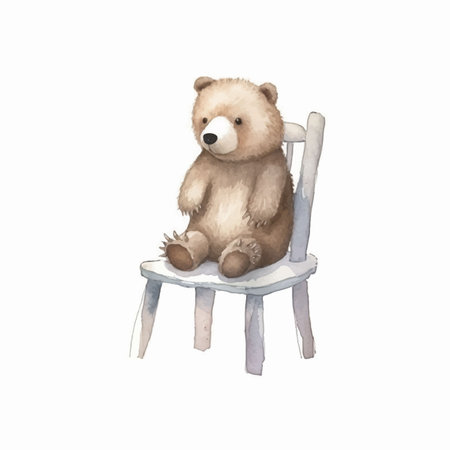 Teddy bear sitting on a chair. Watercolor illustration isolated on white background.のイラスト素材