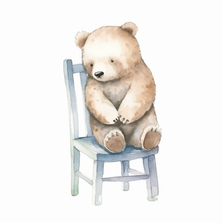 Cute teddy bear sitting on a chair. Watercolor illustrationのイラスト素材