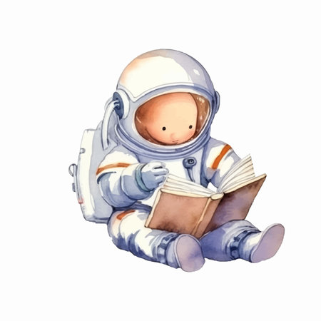 Cute little astronaut with book. Hand drawn watercolor illustration.のイラスト素材