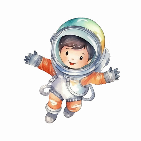 Cute cartoon astronaut with space suit. Hand drawn watercolor illustration isolated on white backgroundのイラスト素材