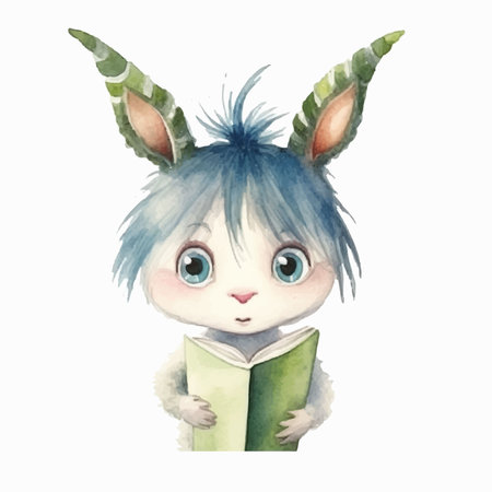 Cute cartoon unicorn with book. Hand drawn watercolor illustration.のイラスト素材