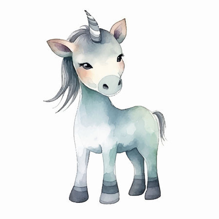 Watercolor hand drawn unicorn isolated on white background. Cute cartoon pony.のイラスト素材