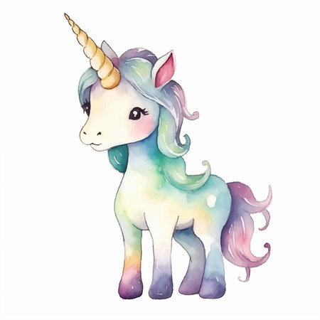 Cute watercolor unicorn isolated on white background. Hand drawn illustrationのイラスト素材