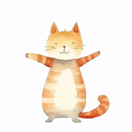 Cute cartoon cat isolated on white background. Watercolor illustration.のイラスト素材