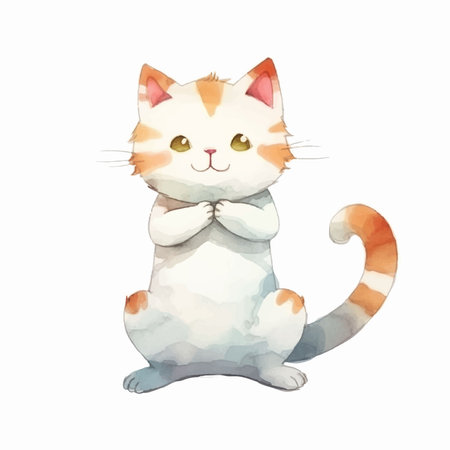 Cute watercolor cat. Hand drawn illustration isolated on white background.のイラスト素材