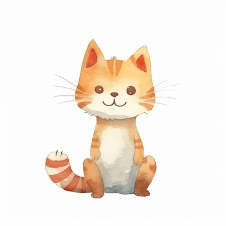Cute cartoon cat. Hand drawn watercolor illustration isolated on white background.のイラスト素材