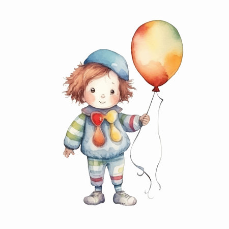 Cute watercolor boy in winter clothes with a balloon. Watercolor illustration.のイラスト素材