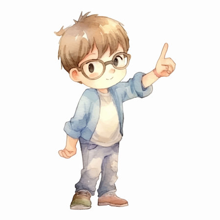 cartoon boy with glasses and blue shirt isolated on a white backgroundのイラスト素材