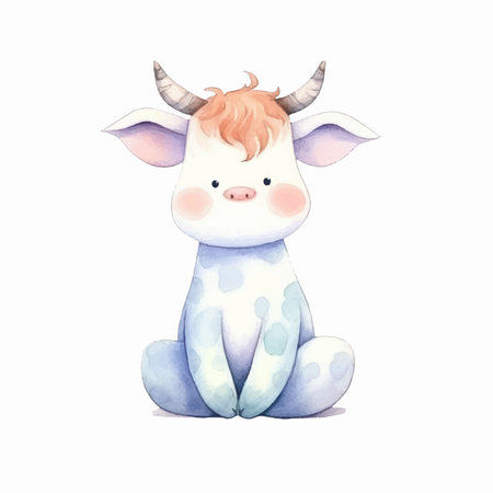 Cute watercolor baby cow isolated on a white background. Watercolor illustration.のイラスト素材