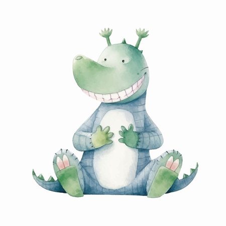 Cute crocodile. Watercolor illustration isolated on white background.のイラスト素材