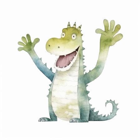 watercolor funny crocodile isolated on white background. hand drawn illustrationのイラスト素材