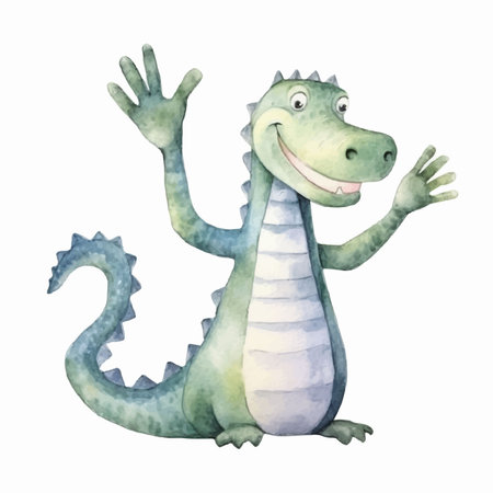 watercolor cute crocodile on a white background, hand drawn illustrationのイラスト素材
