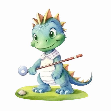 Watercolor illustration of a cute green iguana on a white backgroundのイラスト素材