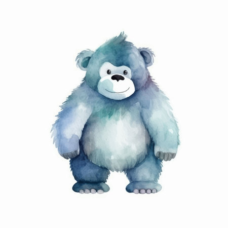 Watercolor illustration of a cute blue bear on a white background.のイラスト素材