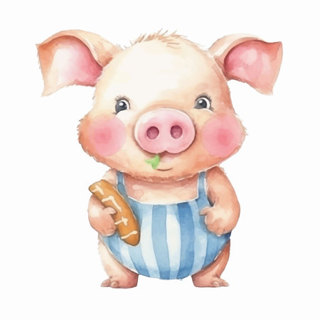 Cute pig with a bagel. Watercolor illustration isolated on white background.のイラスト素材