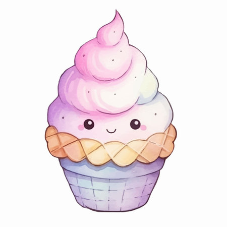 Cute cartoon ice cream in a waffle cup. Vector illustration.のイラスト素材