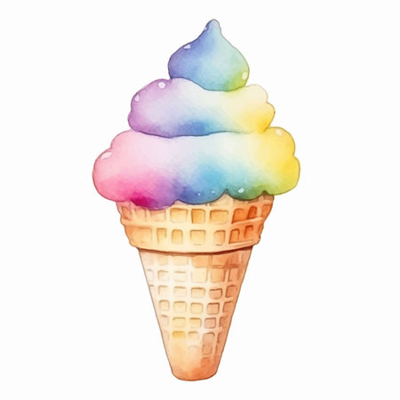 Watercolor ice cream in a waffle cone. Vector illustration.のイラスト素材