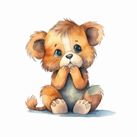 Cute little lion. Watercolor hand drawn illustration isolated on white backgroundのイラスト素材