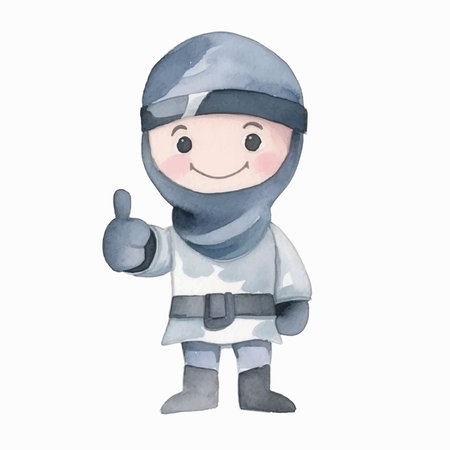 Watercolor illustration of a boy dressed as a soldier with thumbs upのイラスト素材