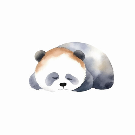 Watercolor illustration of a panda sleeping on a white background.のイラスト素材