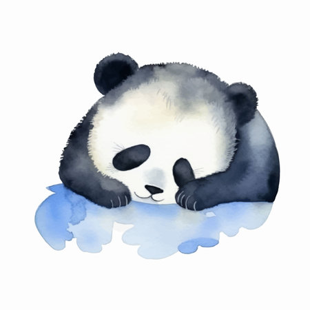 Watercolor panda sleeping on a white background. Hand drawn illustrationのイラスト素材