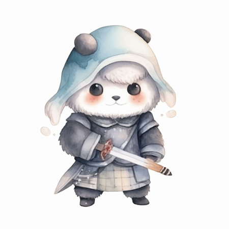 Watercolor cute panda in winter clothes. Hand drawn illustration.のイラスト素材