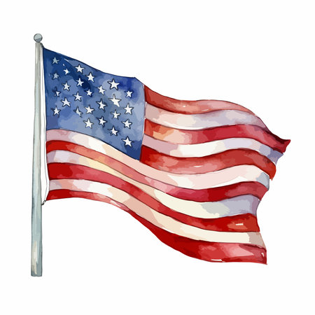 American flag on a white background. Watercolor. Vector illustration.のイラスト素材