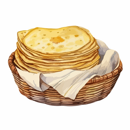 Illustration of a basket of pancakes. Vector illustration of a pile of pancakes.のイラスト素材