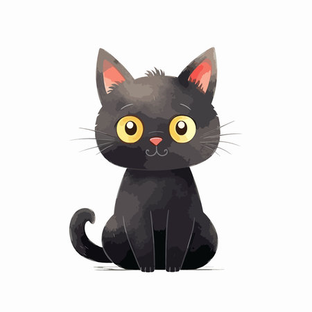 Cute cartoon black cat isolated on white background. Vector illustration.のイラスト素材