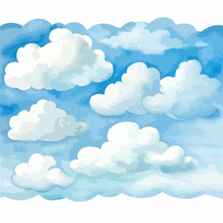 Clouds in the blue sky. Watercolor illustration. Vector.のイラスト素材