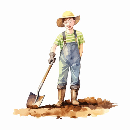 Illustration of a gardener with a spade on a white backgroundのイラスト素材