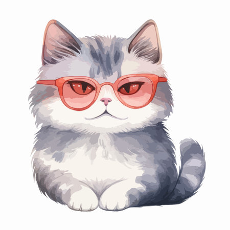 Cute cat in red glasses. Vector illustration on white background.のイラスト素材
