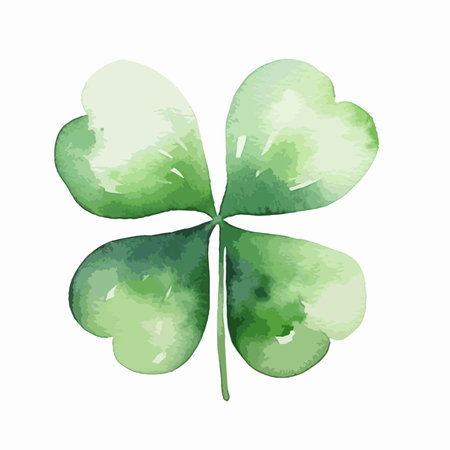 Watercolor green four leaf clover isolated on white background. Vector illustration.のイラスト素材
