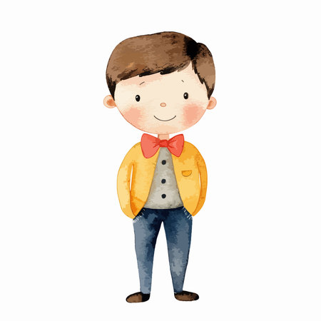 cute cartoon boy with bow tie and jacket vector illustration graphic designのイラスト素材
