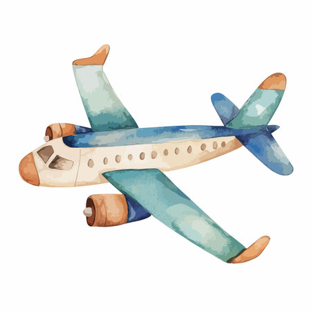Airplane watercolor vector illustration. Airplane isolated on white background.のイラスト素材