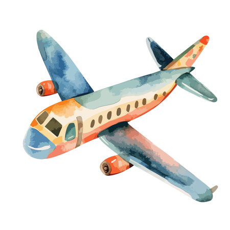 Airplane painted with watercolors. Hand drawn vector illustration.のイラスト素材