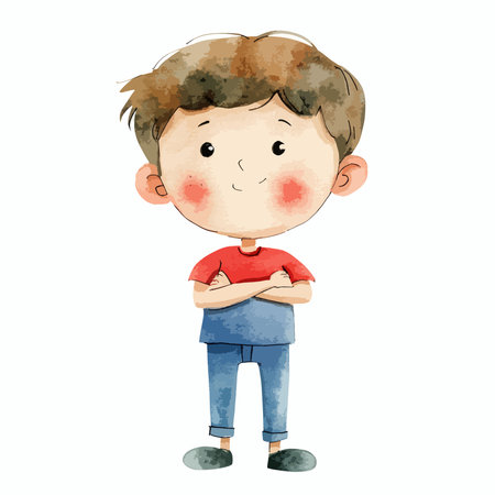 cartoon happy boy with bruise on his face illustration for childrenのイラスト素材