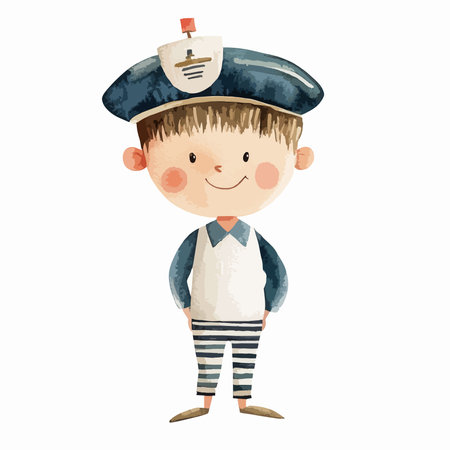 cartoon sailor boy with uniform on white background illustration for children.のイラスト素材