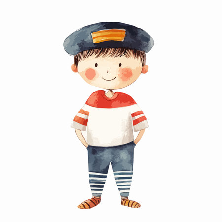 Cute boy in pirate costume. Hand drawn watercolor illustration.のイラスト素材
