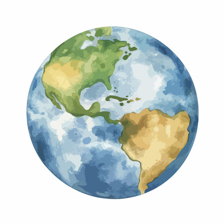 Watercolor planet Earth isolated on a white background. Vector illustration.のイラスト素材