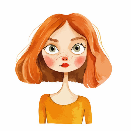 Portrait of a beautiful red-haired girl with freckles. Vector illustration.のイラスト素材