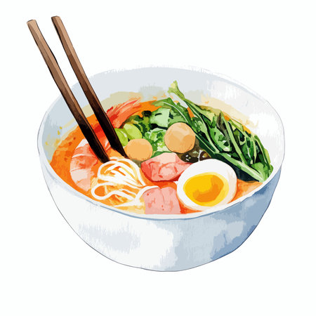 Illustration of a bowl of japanese ramen with chopsticksのイラスト素材