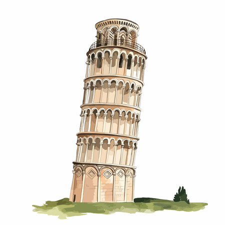 Pisa tower, Italy. Hand drawn vector illustration isolated on white background.のイラスト素材