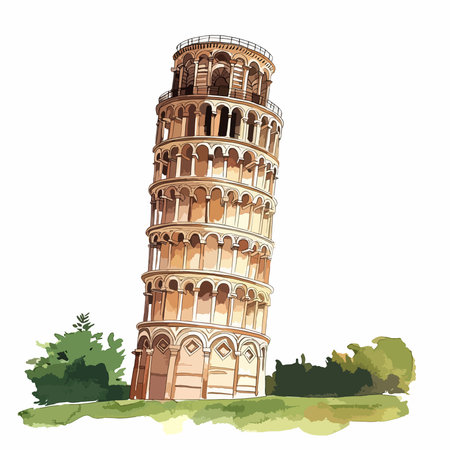 Pisa Tower, Pisa, Tuscany, Italy. Vector illustrationのイラスト素材