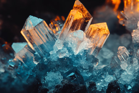 Macro shot of crystals of quartz on black background with copy space